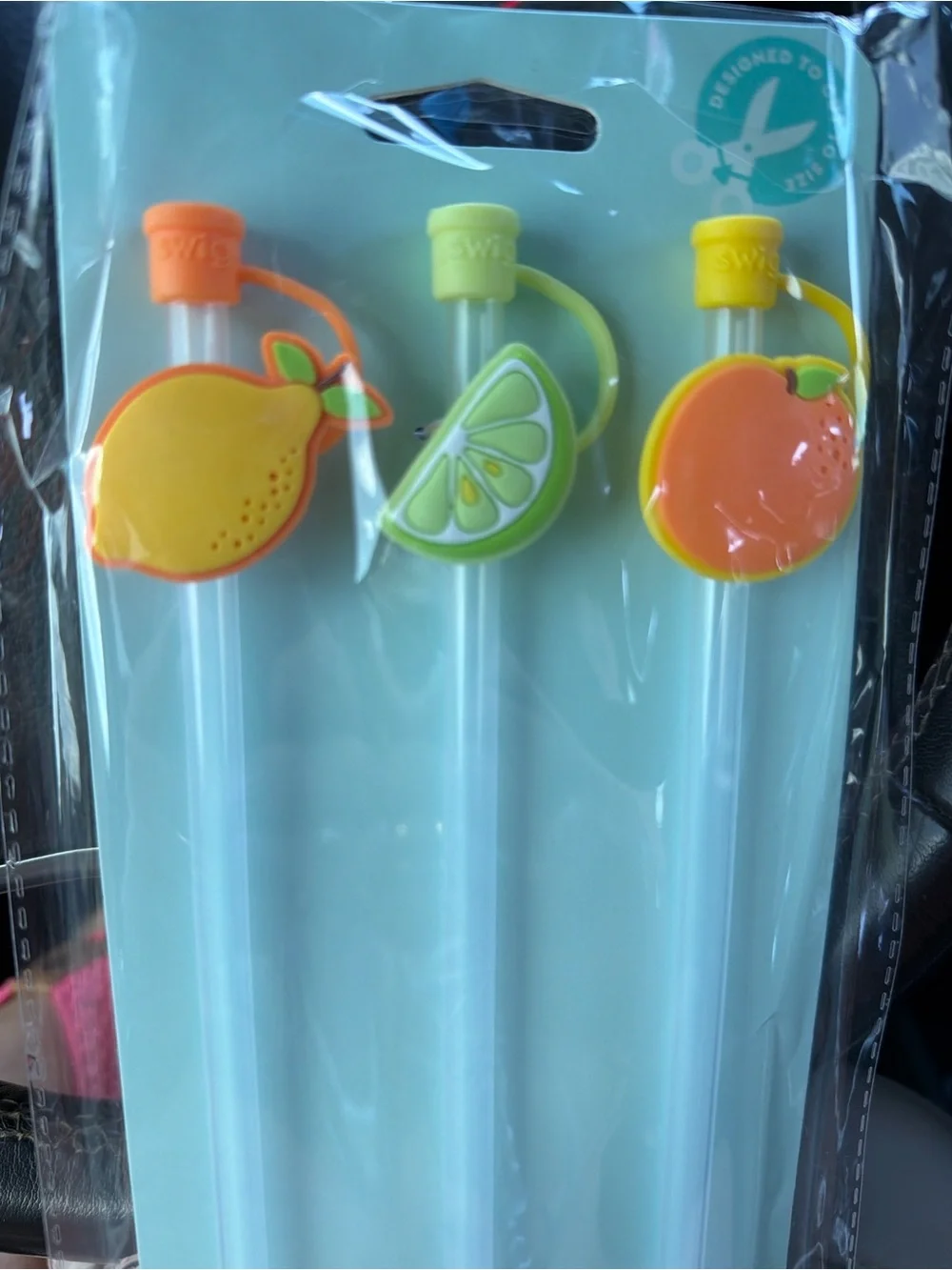 Fruit Lemon Lime Orange Reusable Silicone Straw Set - 3 Pack with straw toppers